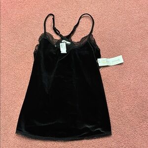 Black Velvet Camisole with Lace Trim